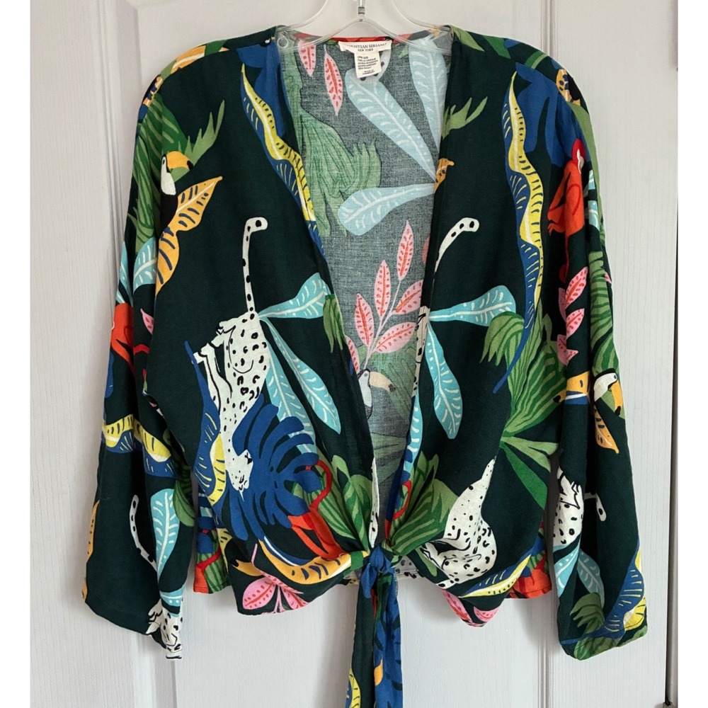 Christian Siriano Tropical Jungle Print Tie Front Wrap Top One Size